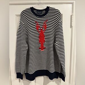 Brooks Brothers Black and White Striped Sweater with Red Lobster